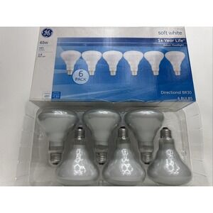 GE 65W Soft White Indoor Floodlight Bulb 6 Pack 485 Lumens BR30 NOT LED